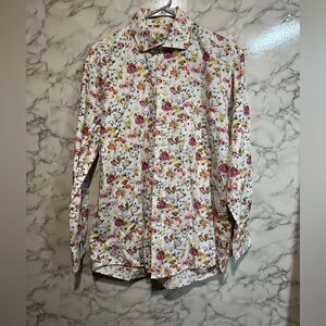 Alan Flusser Shirt Mens M Floral Cotton Colorful Long Sleeve Button Up Casual